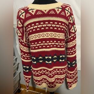 Structure vintage Men's Red Patterned Sweater grandpacore fair isle L winter